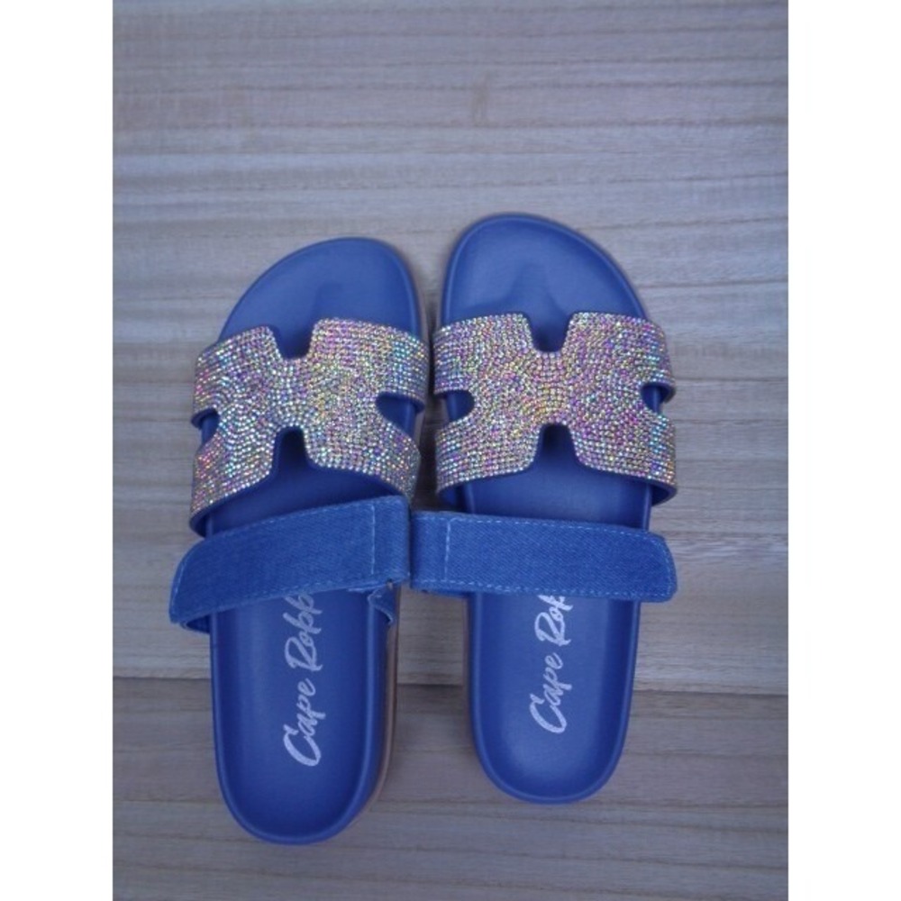 Cape Robbin Women's Markuss Sparkly Sandals Denim Slip‎ On Slide Womens Size 6
